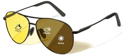Cyxus Occhiali Da Sole Fotocromatici Visione Notturna per Guidare Lente Polarizzate Protezione UV400 Antiriflesso（1489Hi02 Giallo）