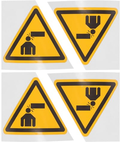 TOMETURE Lot de 4 Autocollants D’avertissement « Attention la Tête » Triangulaires 10x10 Cm en Pvc Solide, Panneaux de Sécurité Adhésifs pour Machines et Équipements Industriels,