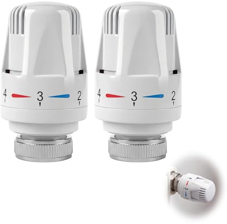 2PCS Thermostatic Radiator Valve Head M30 x 1.5, TRV Replacement Head with 5-Level Temperature Control, Anti-Freeze & Energy Saving Radiator Thermostat for Home Office (White)