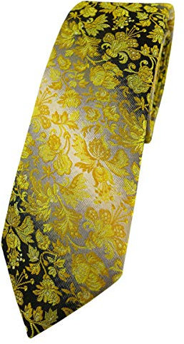 TigerTie schmale Designer Krawatte in gelb anthrazit grausilber geblümt gemustert