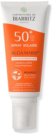 Laboratoires de Biarritz - Crème Solaire en Spray - SPF50+ - ALGA MARIS® Certifiée Bio - Visage et Corps - Bébé, Enfant et Adulte - Texture Fluide et Légère - 100 ml - Fabriqué en France