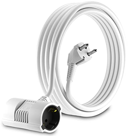 MutecPower 5 Meter Verlängerungskabel Mit 2-Fach Schuko doppel Steckdosen - abgewinkelt EU -Verlängerung IP20 Schutzkontakt-stecker und kupplungen - bis 250V 50Hz 16A - 5m weiß, Männlich-weiblich