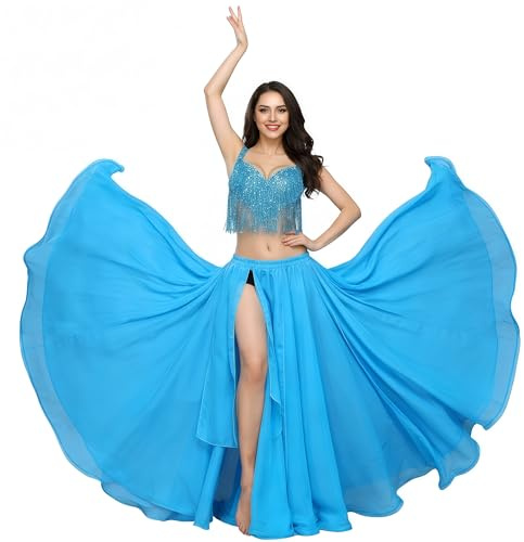 Baisdan - Gonna da donna, in chiffon per danza del ventre, per allenamento, Donna, blu cielo, Taglia unica