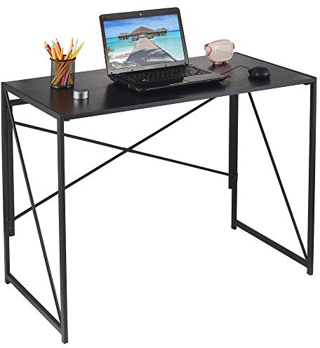 ANJI DEPOT Folding Table, Folding Desk, Computer Desk, Foldable Small Desk for Home Study/Office (Black)