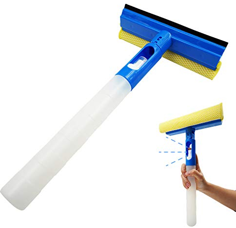 Dee Plus Tergivetro in gomma 3 in 1, Pulivetro con Spruzzino Incorporato, con Spugna e lama in gomma, per interni ed esterni, per pulire vetri, finestrini auto, lavavetri con flacone (1 Pezzo)