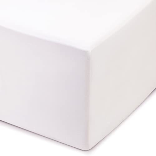 Amago - Sábana Bajera, Borde de 50 cm, 100% Algodón, 180 x 200 cm - Blanco