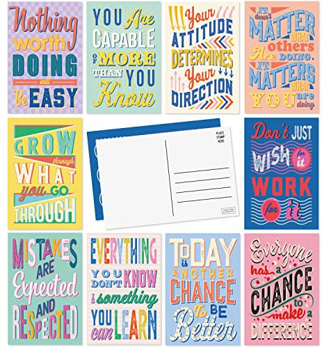 Sweetzer & Orange Motivational Postcards Pack (60 Cards) 4x6 Postcards for Kids and Adults. Growth Mindset Affirmation sheets, Mindfulness decor pages, Inspiration flyers and Blank Encouragement Cards