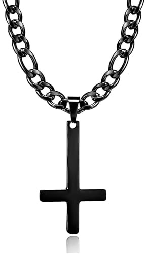HSWYFCJY Korshalsband för män, rostfritt stål svart med omvänd korshänge, korshalsband för män, kristet kors halsband 61 cm