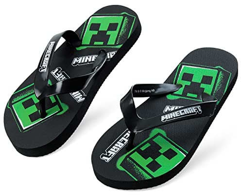 Minecraft Claquettes Garcon, Sandales de Enfant pour Plage et Piscine - Cadeau pour Gamer (Noir Tongs, 38-39 EU)