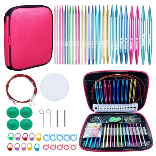 Yunxwd Stricknadeln Set, 13 Paar Rundstricknadeln, Aluminium, Bunt, Verschiedene Größen, Aufbewahrungstasche, Geschenk für Strickbegeisterte