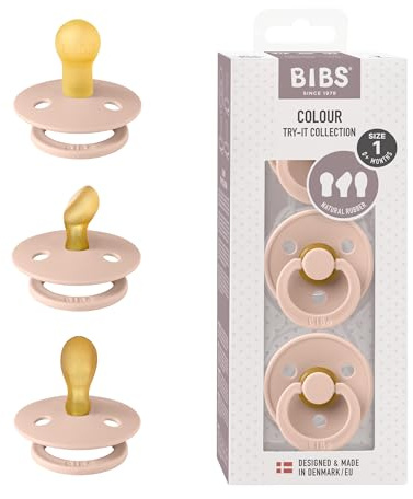 BIBS Try-it Colour 3 Pack Blush - DREI Schnullermodelle (Colour, Colour mit symmetrischem Sauger und Colour mit anatomischem Sauger) Latex