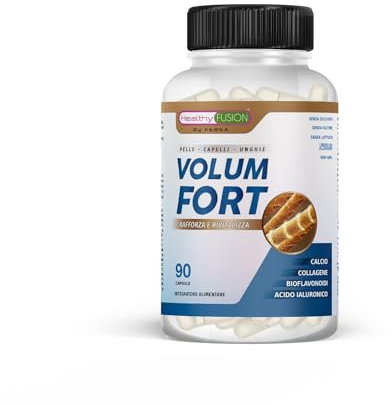 HealthyFusion by Fersa Volum Forte, Prevenzione della caduta dei capelli, Attiva la crescita naturale dei capelli, Azione idratante della pelle, Rafforza le unghie, Biotina + Collagene, 90 capsule