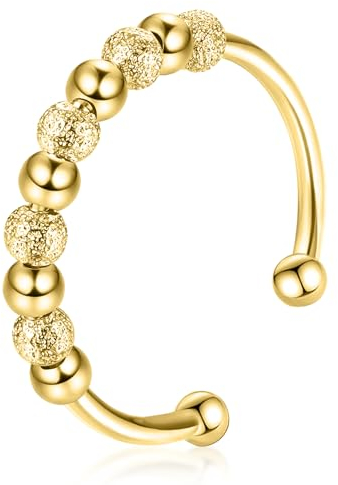 S925 Silber Anti Stress Ring Verstellbar, Silber mit Perlen, Frauen Damen Antistress Ringe Linderung von Angst Fidget Ring Offene Stressringe Schmuck für Frauen