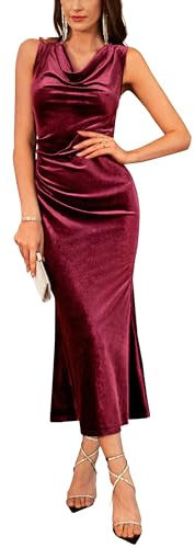 GRACE KARIN Women Sleeveless Long Bridesmaid Dress Winter Evening Dress Velvet Ball Gown Red Wine Size 12