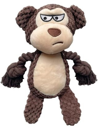 YUREMEEY Quietschendes Hundespielzeug, Plüsch Welpen Spielzeug, Kuscheltier Tauziehen Plüschhundespielzeug, Interaktives Spielzeug mit Knitterpapier, für Welpen Kleine Mittlere Hunde, AFFE