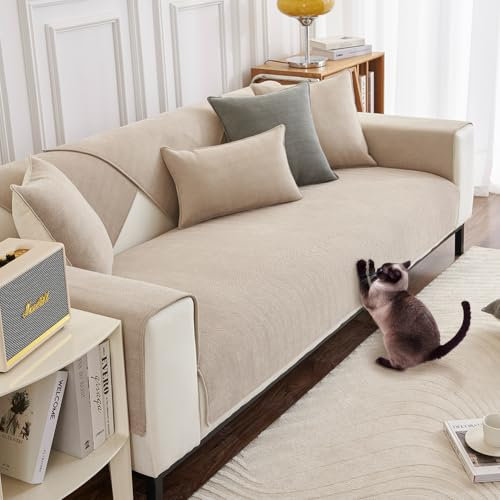 DUJUIKE Housse de Canapé Antidérapant en Chenille - Pour Canapé d'Angle 2/3/L Places - Protection de Dossier et d'Accoudoir (Blanc, 90x90cm, 1 Pièce)