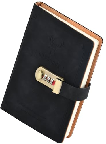 Livre De Mot Passe, Journal Verrouillable, Cahier Avec Un Verrou De Style Rétro, Journal Avec Verrouillage, Adapté Comme Manuel, Bloc-Notes Et Journaux Intimes Pour Garçons, Filles ou Adultes (Noir)