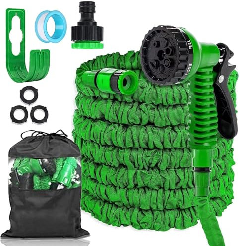 FASCINATDECO Tubo da Giardino Estensibile 30 Metri Tubo Acqua Giardino - Canna Acqua Giardino con 7 modalità Pistola a Spruzzo, Tubo Irrigazione con Raccordi da 1/2 e 3/4 Attacco