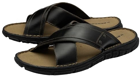 DUNLOP Mens Leather Sandals Open Toe Straps - Brown - UK 9