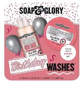 NEW Soap Glory Birthday Washes Gift Set, Clean On Me Shower Gel and Righteous Butter Body Butter Duo, Original Pink Scent