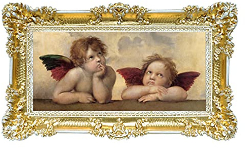LIGUORO SHOP Bild av tänkbara kalkoner från Raphael Sanzio, reproduktion, tryckt på banner, duk med barockram, 96 x 56 cm (guld/vit)