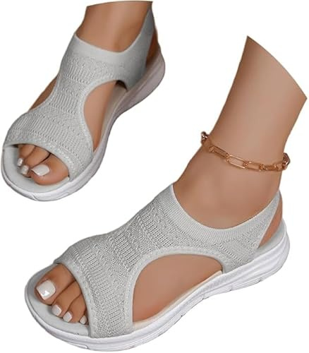 Yolimok Sandals for Women UK Orthopedic Shoes With Arch Support Low Wedge Slip On Hypersoft Memory Foam Lightweight Walking Summer Beach Washable Slingback Sandals Slippers