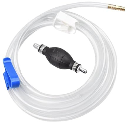 Siphon Pump for Gasoline Gas Oil Fuel Petrol Diesel Fluid Water Fish Tank, Fuel Siphon with 2 Durable PVC Syphon Hoses with Hose Clip, Metal Buckles, Fuel Transfer Pump