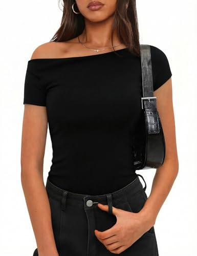 Totatuit T-shirt Femme Ajusté Manches Courtes Épaules Dénudées Haut d'été | Été, Tenue Quotidienne, Facile à Associer, Style Polyvalent