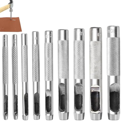 9 Pièces Emporte Piece Cuir 9 Tailles Pince Trou Ceinture Cuir | 2,5-10 MM Trou Ceinture pour de Montre Ceinture Joints en Caoutchouc Toile Carton Plastique