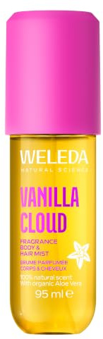 Weleda - Bruma Perfumada Body & Hair Vanilla Cloud, Fragancia Dulce para Cuerpo y Cabello con Aloe Vera, Aroma Vainilla y Caramelo, Sensación Ligera, Todo Tipo de Piel - 95 ml