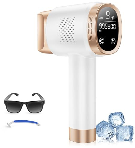 Épilateur Lumière Pulsée 21J avec Système de Refroidissement à 8 °C, 9 Niveaux et Lumière Rouge 600 nm, Écran Tactile LCD, Épilation Laser pour Visage, Bras, Maillot, Femmes et Hommes, Blanc