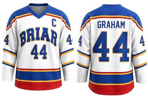 Maillot de Hockey Grahams 44 Sweatshirt Uniforme de Hockey sur Glace Col V T-Shirt Top Casual Manches Longues Comfort Training Clothing (01-1-White, M)