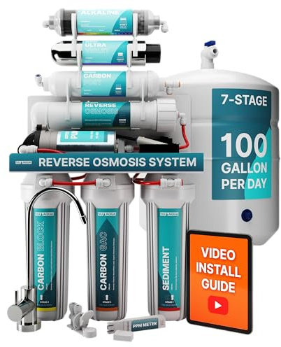 US Aqua Platinum Series Deluxe High Capacity 100GPD Under Sink Reverse Osmosis Purifier Drinking Water Filter System - Free Bonus PPM Meter and Installation DVD (7 Stage Alkaline and UV, With Pump)