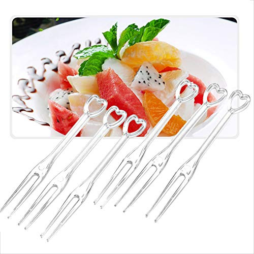 TCOTBE 300 Disposable Fruit Forks safety and sanitation 3.5 inch Length Plastic Cocktail Picks Sticks Heart Shapes Cute Food Pick Party Supplies Plates Picks Dessert Forks Cake Forks
