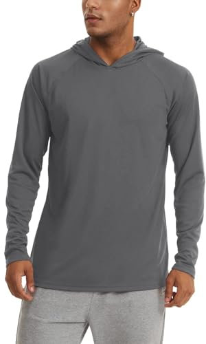 KEFITEVD Mens Running Top Long Sleeve Lightweight Hoodie Summer Sun Protection Breathable Fishing Moisture Wiking Shirts Dark Grey