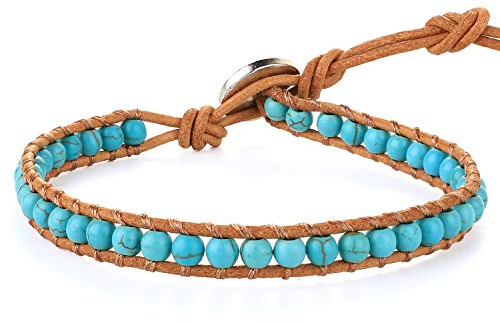 KELITCH Bracciale Avvolgente Con Perline Turchesi Naturali Nuovo Bracciale Con Filo Di Cristallo Per Donna