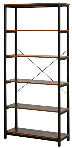 HOMCOM Estantería Estilo Industrial Retro con 6 Estantes Abiertos para Libros y Sistema Antivuelco Almacenaje para Salón Oficina 80x30x180 cm Marrón Rústico