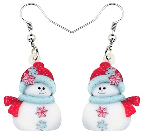 DOWAY Boucles d'oreilles pendantes en acrylique pour femme, fille, enfant, chapeau heureux, écharpe, bonhomme de neige, cadeau de fête (multicolore)