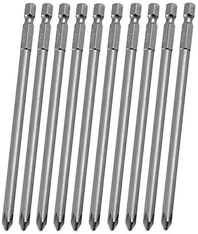 Mesee 10Pcs Embouts de Tournevis à Tête Cruciforme Magnétique à Tige Hexagonale de 6.35mm en Acier Allié S2, Embout de Tournevis Phillips Set Bits PH2 Magnetic Longue 150mm