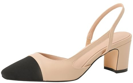 MIRAAZZURRA Women Sling Back Pumps Chunky Heels Sexy Splicing Round Toe Casual Wedding Shoes for Women Fashion Dress Shoes, Nude, 6.5 UK