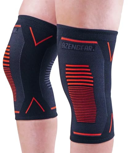 aZengear Knee Support Brace (Pair) - Compression Knee Sleeve for Joint Pain, Ligament Injury, Meniscus Tear, Arthritis, ACL, MCL, Running, Weightlifting, Squats (L)