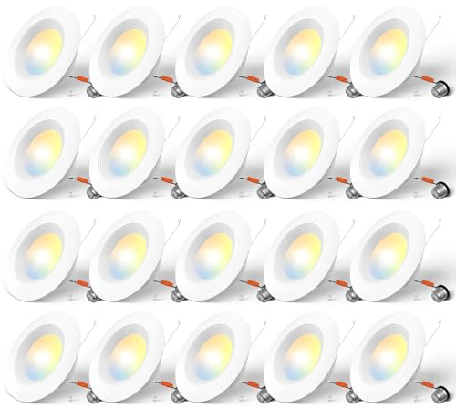 Amico 5/6 inch 5CCT LED Recessed Lighting 20 Pack, Dimmable, IC Rated, 12.5W=100W, 950LM Can Lights with Baffle Trim, 2700K/3000K/4000K/5000K/6000K Selectable, Retrofit Installation - ETL & FCC