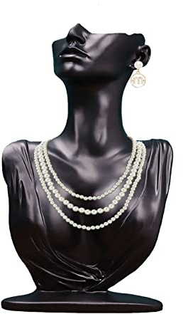 Papinimo Black Resin Jewelry Mannequin Bust Necklace Display Earring Pendant Chain Display Stand Model Holder for Shows Selling Home Decor