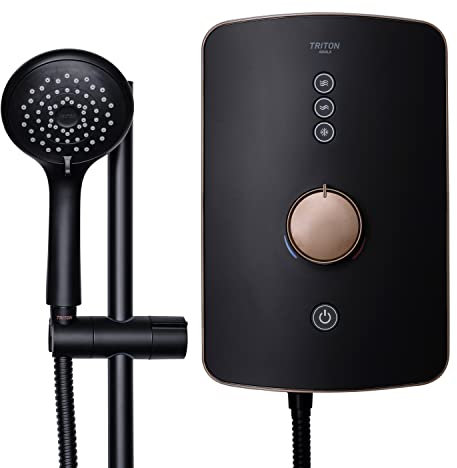 Triton Showers Amala Metallic | Shower Electric | 9.5 KW I Black I Brushed Copper I Electrical Showers | with Showerhead and Anti Twist Hose | Best Electric Shower Units for Bathrooms
