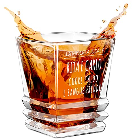 Maverton Bicchiere da whisky 280 ml in vetro - incisione personalizzata - bicchiere per whiskey - bicchiere di cristallo - per coppia per matrimonio - per nozze per Natale - regalo di Natale - Miscela