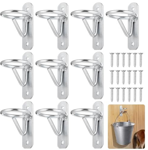 Tideme 10 PCS Bucket Hook Hangers, Horse Stall Metal Horse Water Bucket Hooks, Heavy Duty Horse Accessories, Wall Mount Bucket Holders for Horse Stall Stable Farmhouse Supplies, Silver