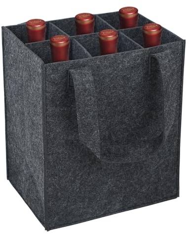 Hisdricus Bottle Bag with 6 Compartments, 3mm Filzflaschenkorb, 24x18x28cm Flaschenträger, Flaschentasche, Wiederverwendbar, Geeignet für Partys, Reisen und Picknicks (Dunkelgrau)