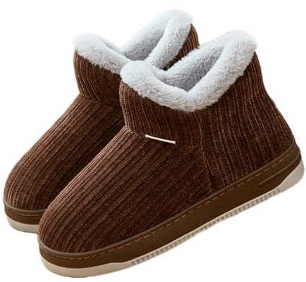AUXDIQ Hausschuhe Damen Herren Plüsch Gefüttert Winter Strick Hausstiefel Rutschfest Pantoffeln Stiefel Schuhe Drinnen und Draußen, Braun, 34/35 EU