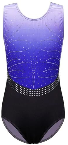 WJIAYAO Turnanzug Mädchen Diamant-Gymnastikanzug for Mädchen, Gradient-Bodysuit, ärmellos, Performance-Kleidung, Übungs-Outfit, Ballettkostüme(Black Blue1,12A)