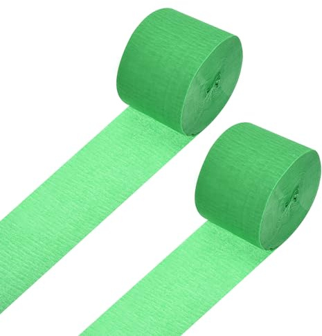 Rebower Rollo De Papel Crespón, Tiras De Papel Crespón Verde Hierba, [Para Decoraciones De Fiestas, Cumpleaños] - 1.8 Pulgadas X 82 Pies / 2 Rollos